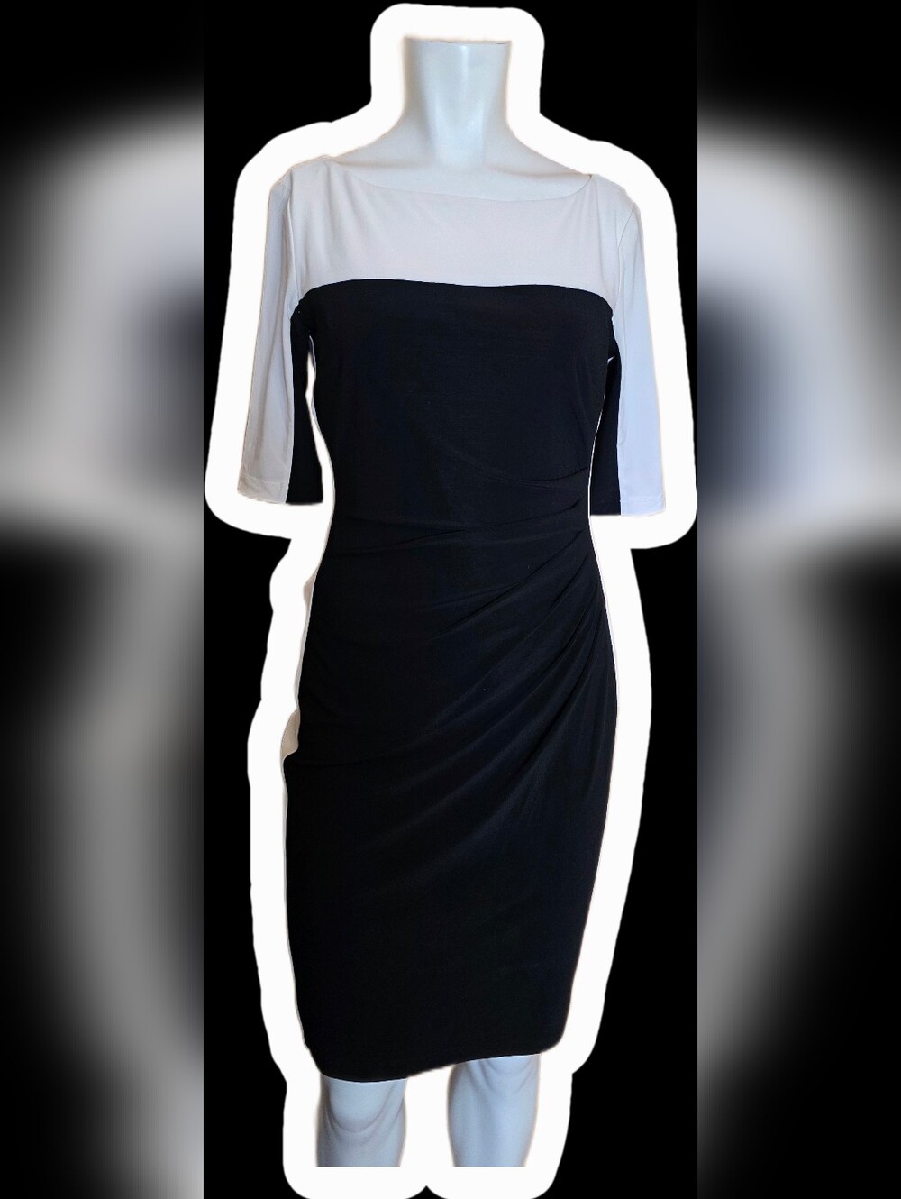 CHAPS Elegant Black and White Sheath Dress